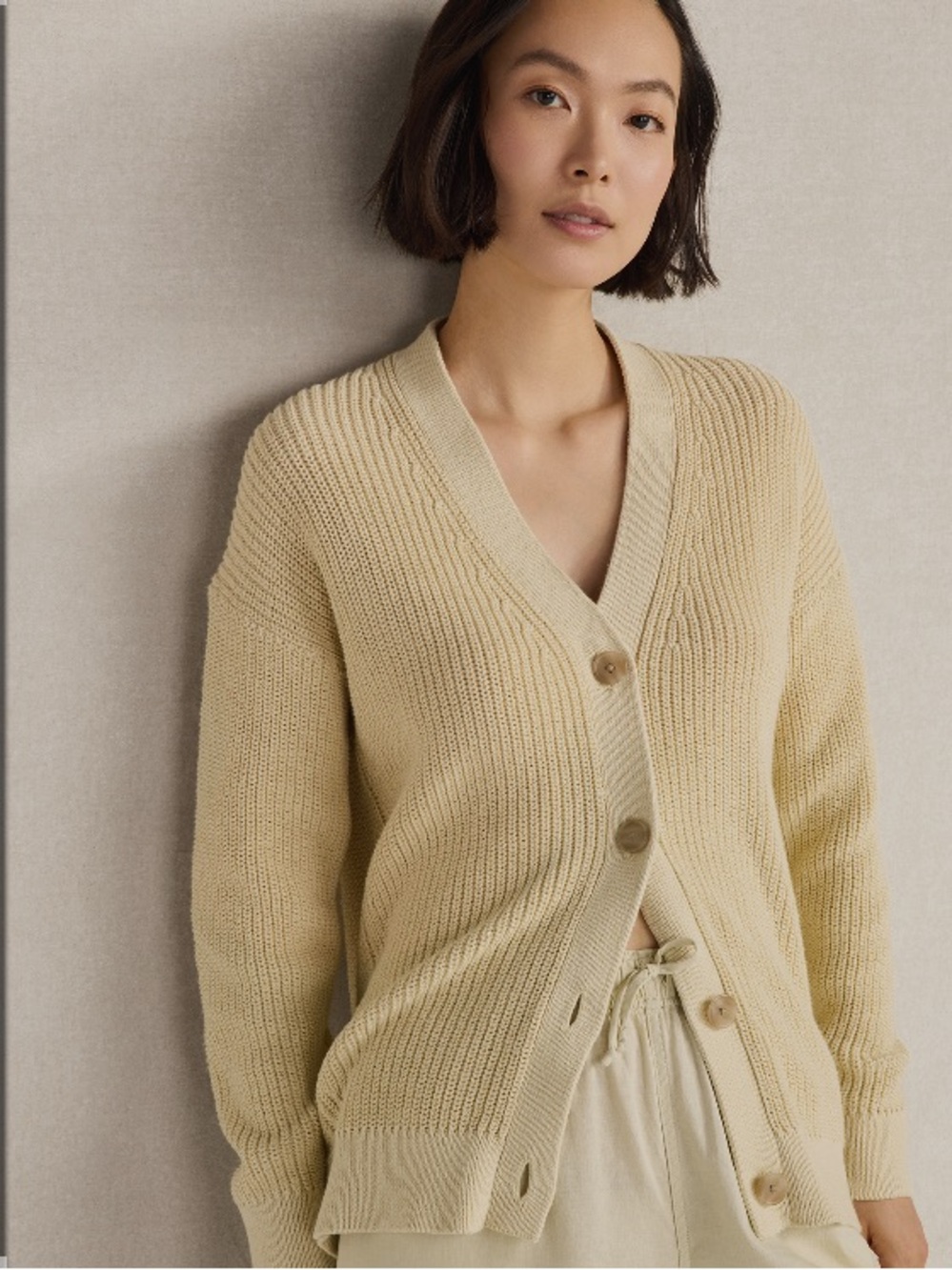 Talbots Haven Well Within Organic Cotton Shaker Stitch Cardigan Butter Yellow S